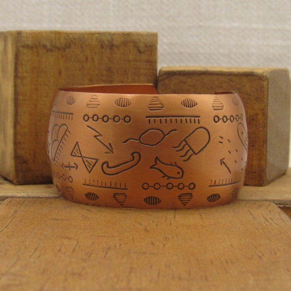 Copper Cuff Bracelet with Native American Symbols… - image 3