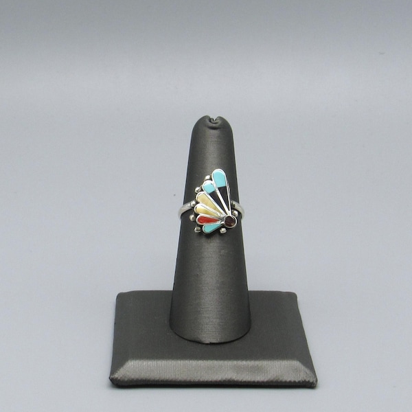 Vintage Sterling Silver Multi-Stone Inlay Ring Size 6