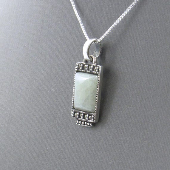 Sterling Silver Light Green Rectangle Pendant Nec… - image 3