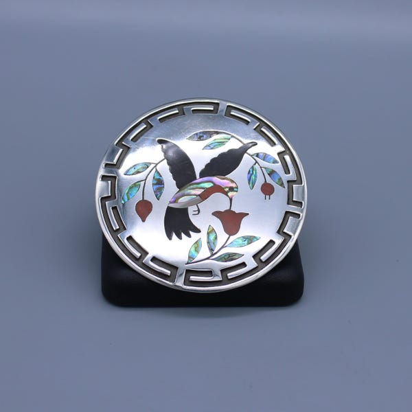 Vintage Dennis Edaakie Hummingbird Inlay Sterling Silver Pin