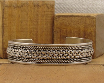 Sterling Silver Cuff Bracelet with Braided Center +