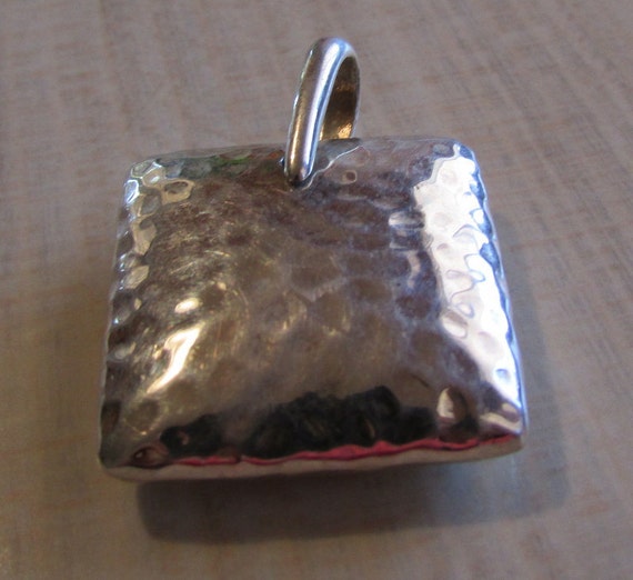 Heavy Sterling Silver Retired Silpada Square Hammered Look Pendant +