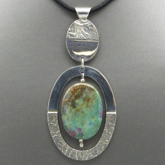 Bold Sterling Silver and Ruby Zoisite Pendant - image 2