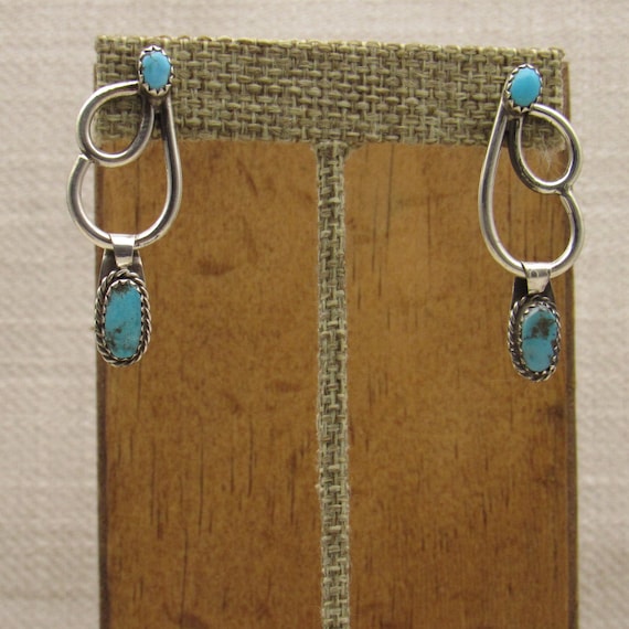 Dangling Sterling Silver Turquoise Post Earrings + - image 1
