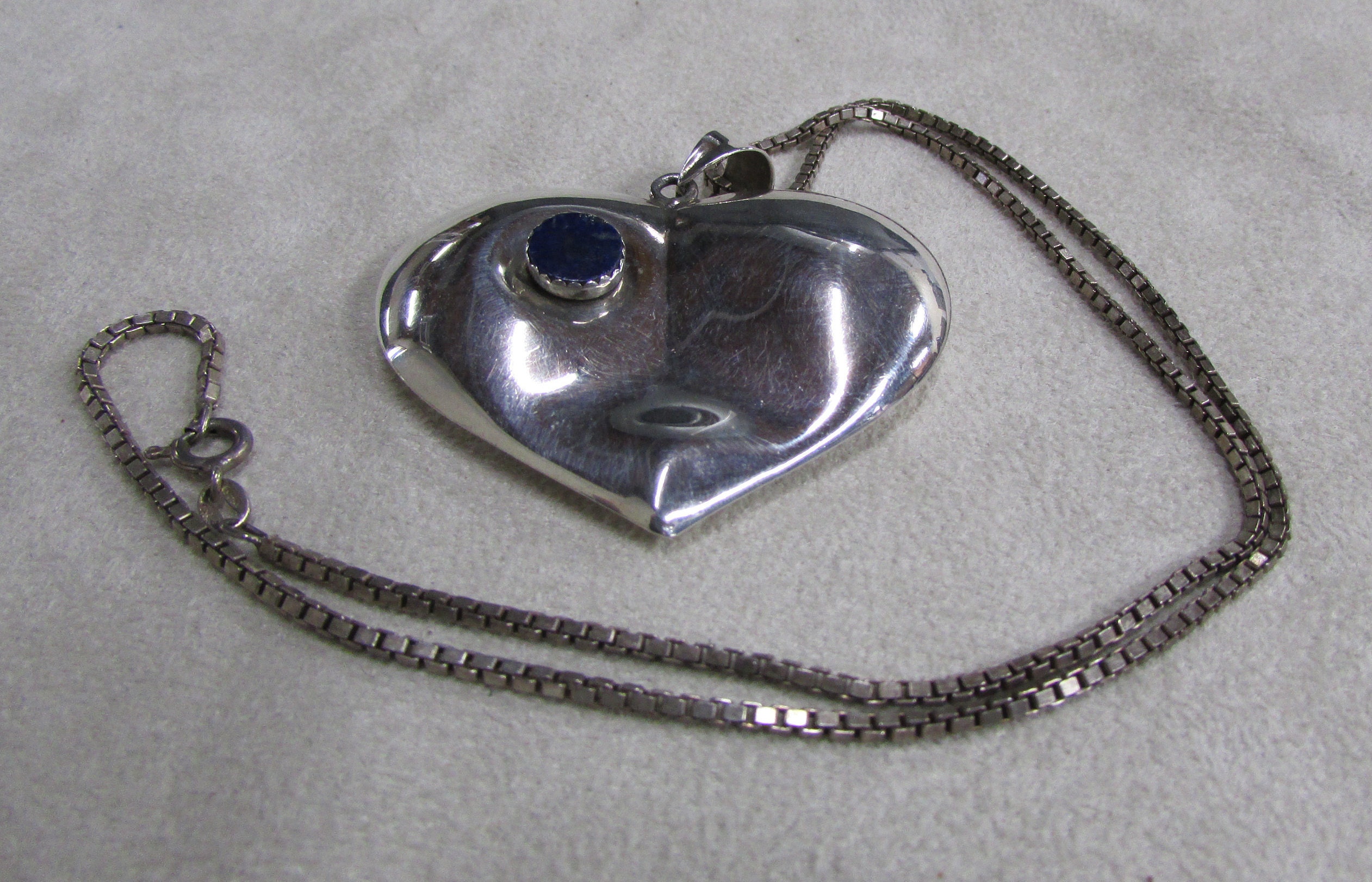 Sterling Silver Puffed Heart Necklace With Lapis Accent + - Etsy