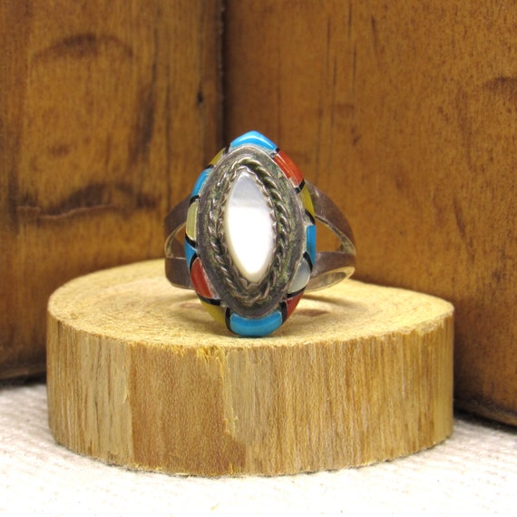 Sterling Silver Ring with Inlay and Mussel Shell … - image 1