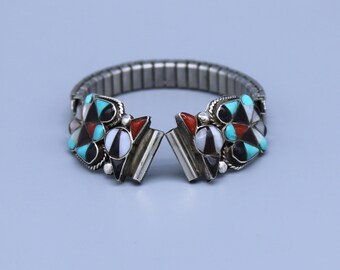 Sterling Silver Multi-Stone Inlay Thunderbird Watchband