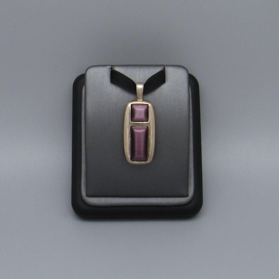 Rectangular Sterling Silver Iridescent Purple Sto… - image 1