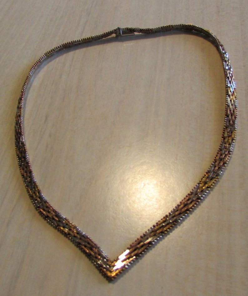 Tri Color Woven Sterling Silver Necklace From the 1980's image 2