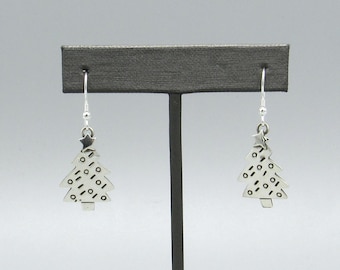 Vintage Sterling Silver Christmas Tree Dangle Drop Earrings