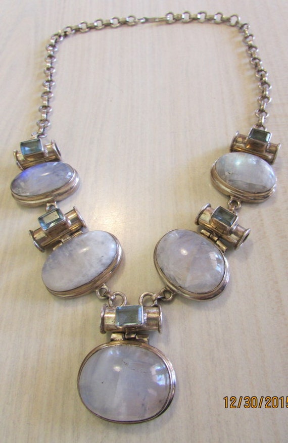 Sterling Silver Moonstone and Blue Topaz Necklace… - image 2