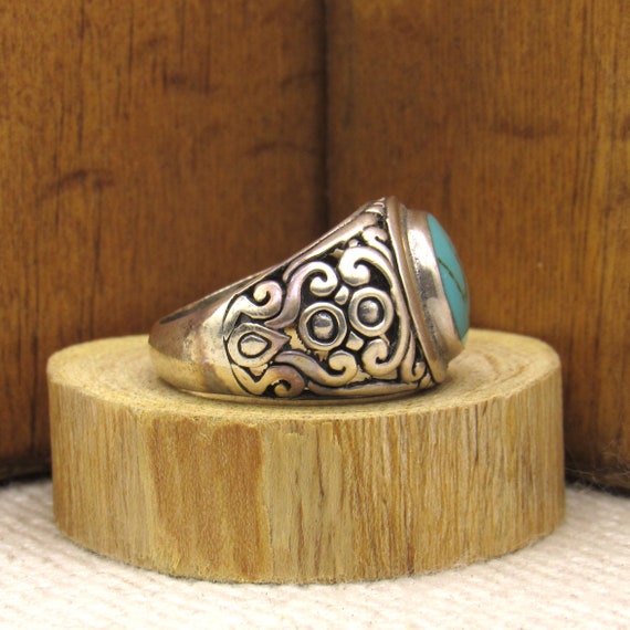 Sterling Silver and Block Turquoise Ring Size 8 + - image 2