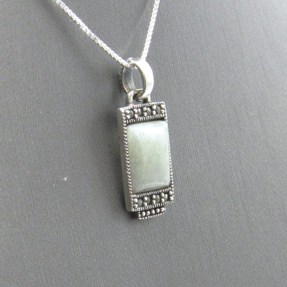Sterling Silver Light Green Rectangle Pendant Nec… - image 4