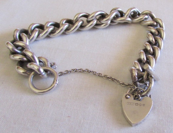 Heavy Sterling Silver Link Toggle Bracelet with H… - image 1