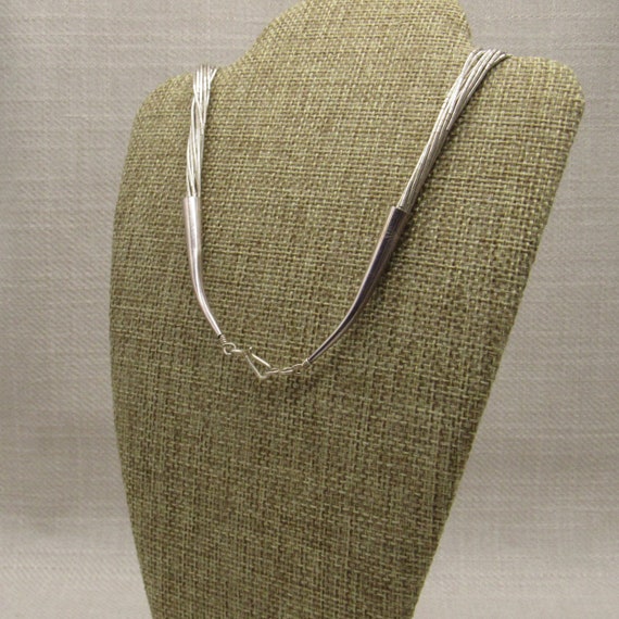 Vintage Beaded Liquid Silver Offset Necklace + - image 6