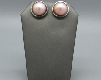 Sterling Silver and Pink Mabe Pearl Earrings