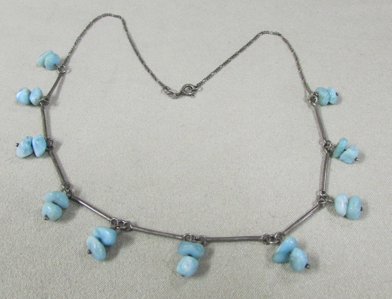 Sterling Silver and Larimar Nugget Necklace + - image 1