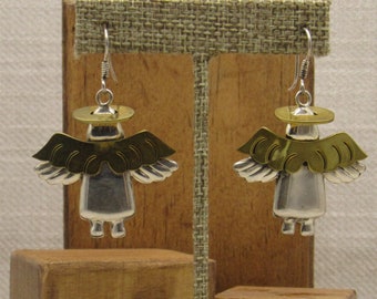 Brass and Silver Angel Dangle Earrings from Mexico +