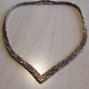 Tri Color Woven Sterling Silver Necklace From the 1980's image 1