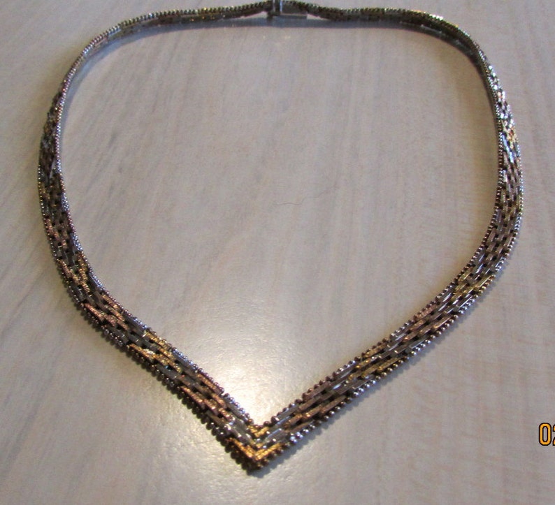 Tri Color Woven Sterling Silver Necklace From the 1980's image 1