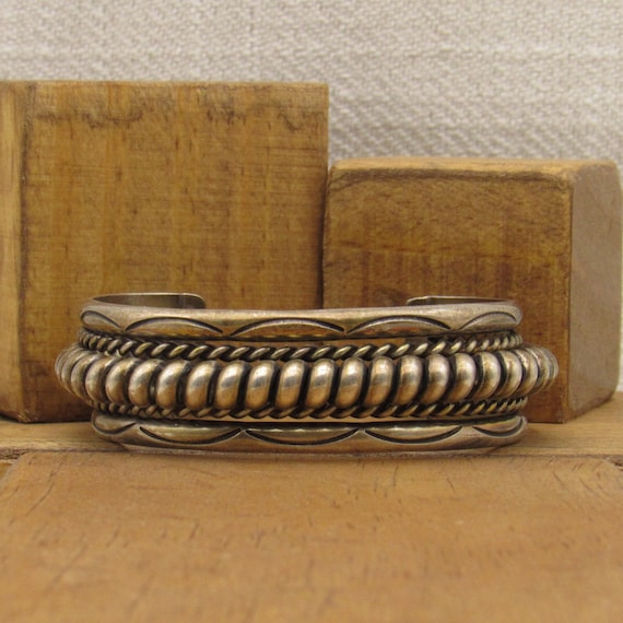 Sterling Silver Navajo Tahe Cuff Bracelet + - image 1