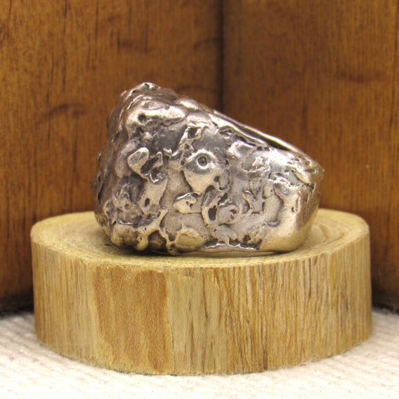 Sterling Silver Large Nugget Cast Ring Size 8 + - image 3