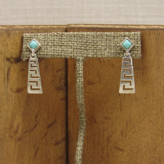 Sterling Silver and Faux Turquoise Dangle Post Ea… - image 1