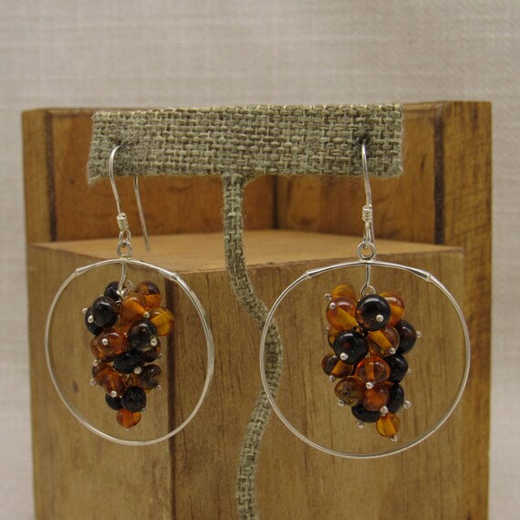 Sterling Silver Circles with Cluster of Amber Bea… - image 3