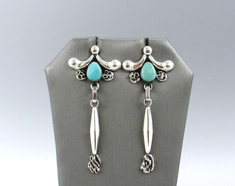 Southwest-Style Turquoise Post-Dangle Earrings Stamped D|DC