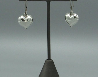 Vintage Sterling Silver Puffy Heart Wire Earrings