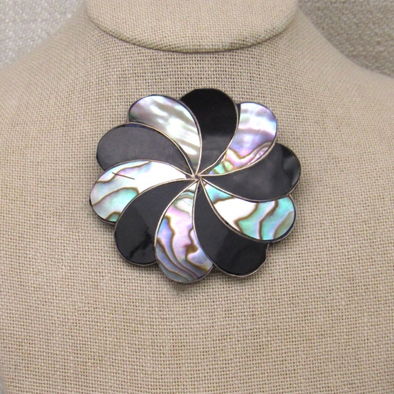 Sterling Silver, Abalone and Jet Pin/Pendant from 