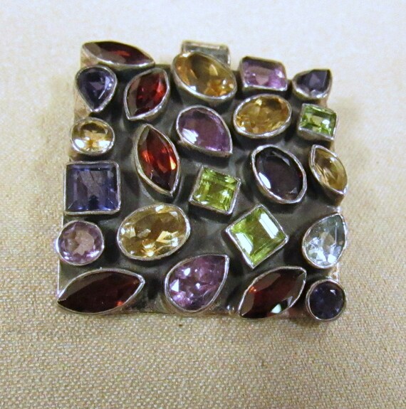 Sterling Silver and Multi Faceted Stone Pendant + - image 1