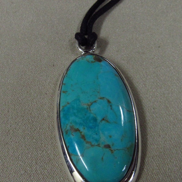 Sterling Silver Oval Barse Turquoise Necklace from Thailand +