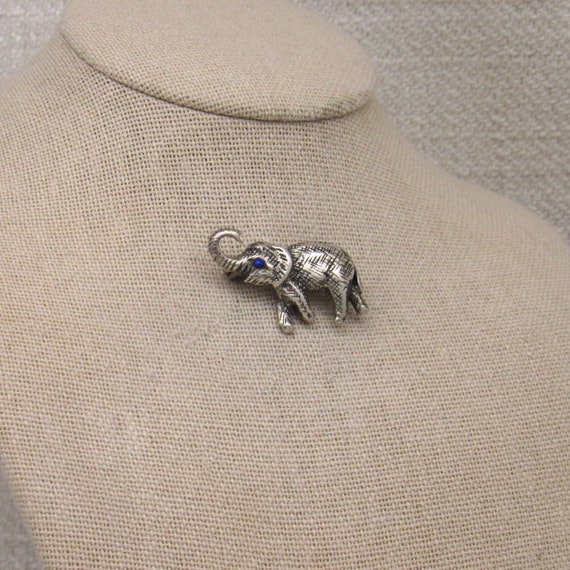 Sterling Silver Blue Eyed Elephant Pin + - image 2