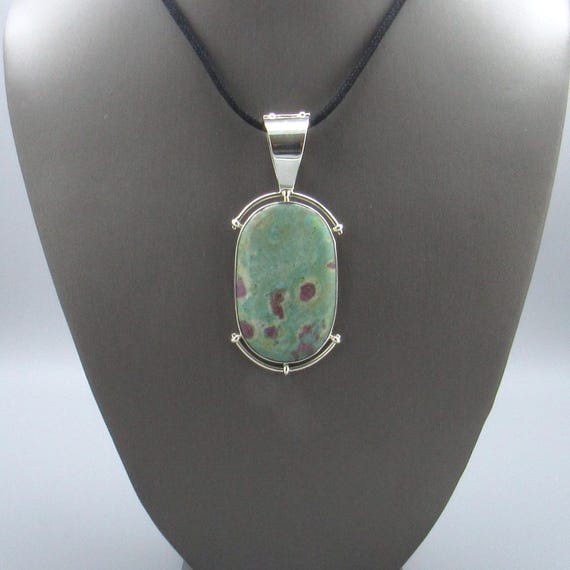 Large Vintage Sterling Silver Ruby Zoisite Pendan… - image 2