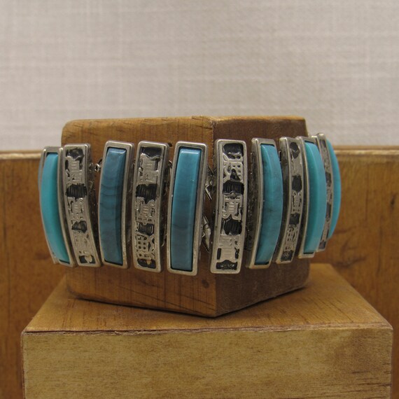 Silvertone and Faux Turquoise Expansion Bracelet + - image 4