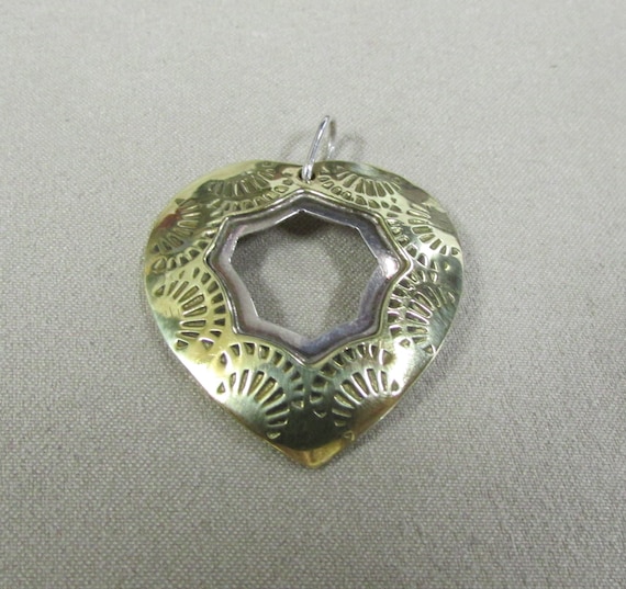 Sterling Silver and Brass Overlay Heart Pendant + - image 1