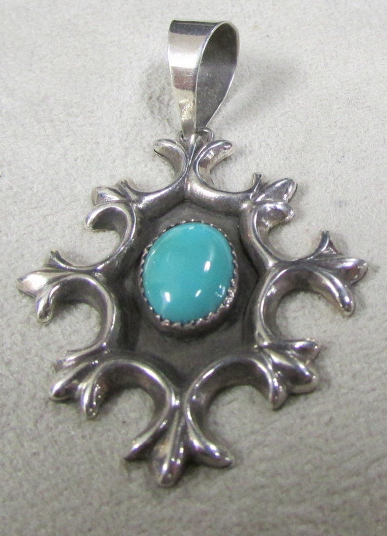 Cast Sterling Silver and Turquoise Pendant By Shane