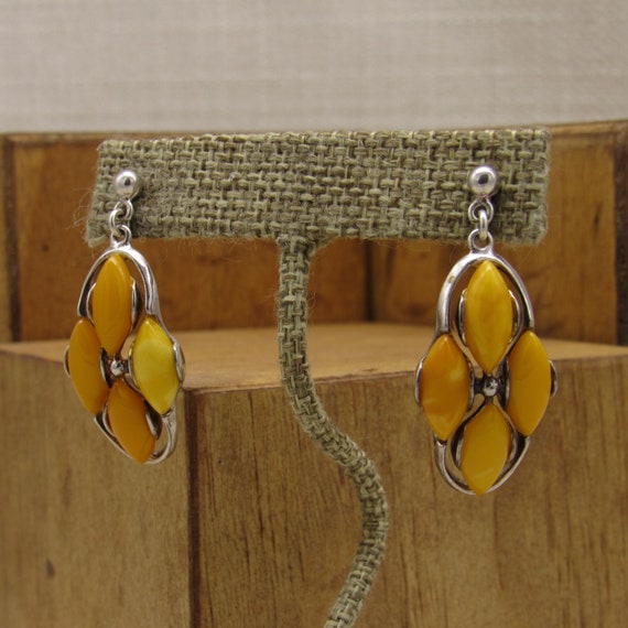 Sterling Silver and Amber Color Dangle Post Earri… - image 3