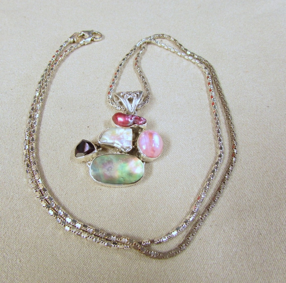 Sterling Silver Multi Stone Necklace +