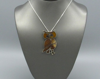 Unique Sterling Silver and Brown Stone Owl Pendant