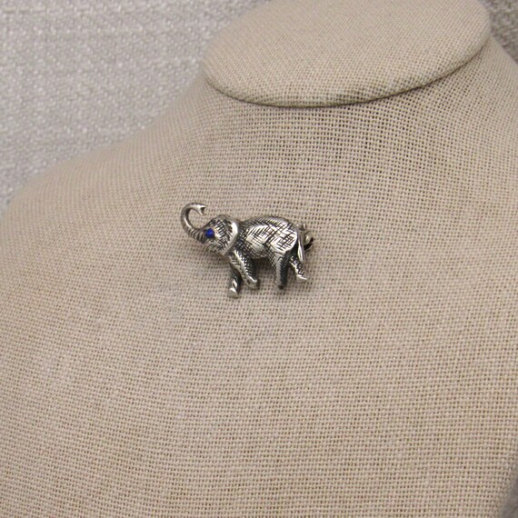 Sterling Silver Blue Eyed Elephant Pin + - image 3