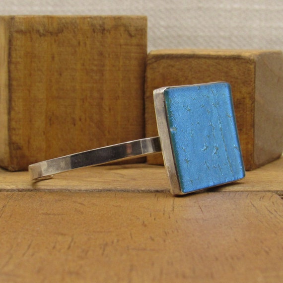 Sterling Silver and Blue Glass Cuff Bracelet + - image 2