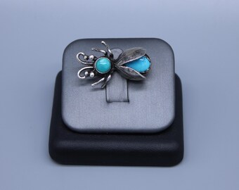 Vintage Sterling Silver Turquoise Lightning Bug Pin