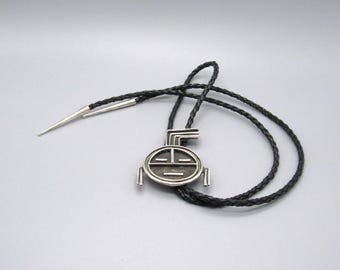 Bold Vintage Sterling Silver Kachina Face Bolo Tie