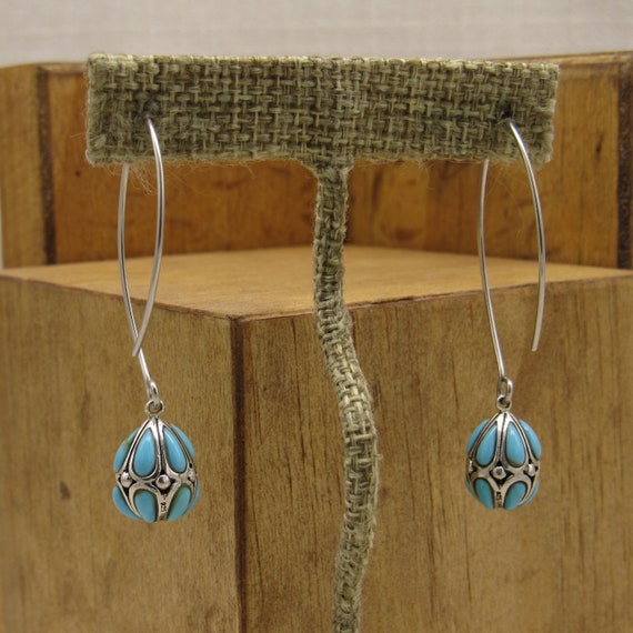 Sterling Silver and Faux Turquoise Dangle Earring… - image 4