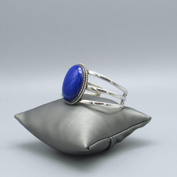 Sterling Silver Split Shank Bright Block Lapis Cu… - image 3