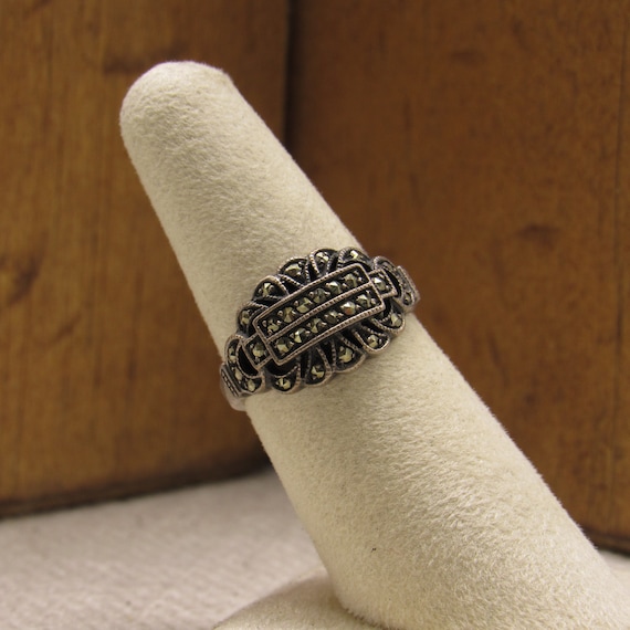 Sterling Silver and Marcasite Ring Size 6 3/4 + - image 5