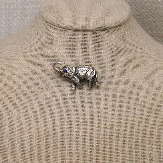 Sterling Silver Blue Eyed Elephant Pin + - image 1