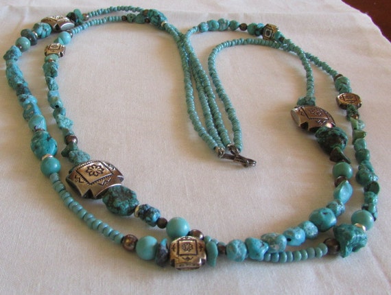 Turquoise, Silver Plate and Glass Bead Southwest … - image 1